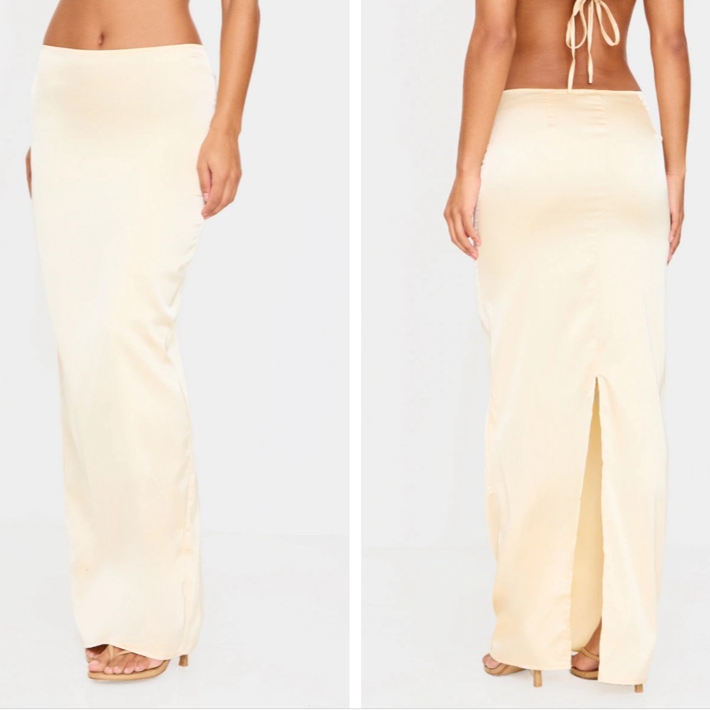 Pretty Little Thing | US 8 | Butter cream satin mid rise maxi skirt | NWT